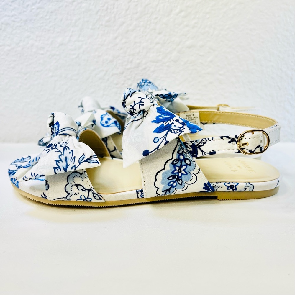 ♥️HP JANIE AND JACK Floral Bow Sandals Sz 12 White Blue Capri Island Floral NWOT - Picture 3 of 9